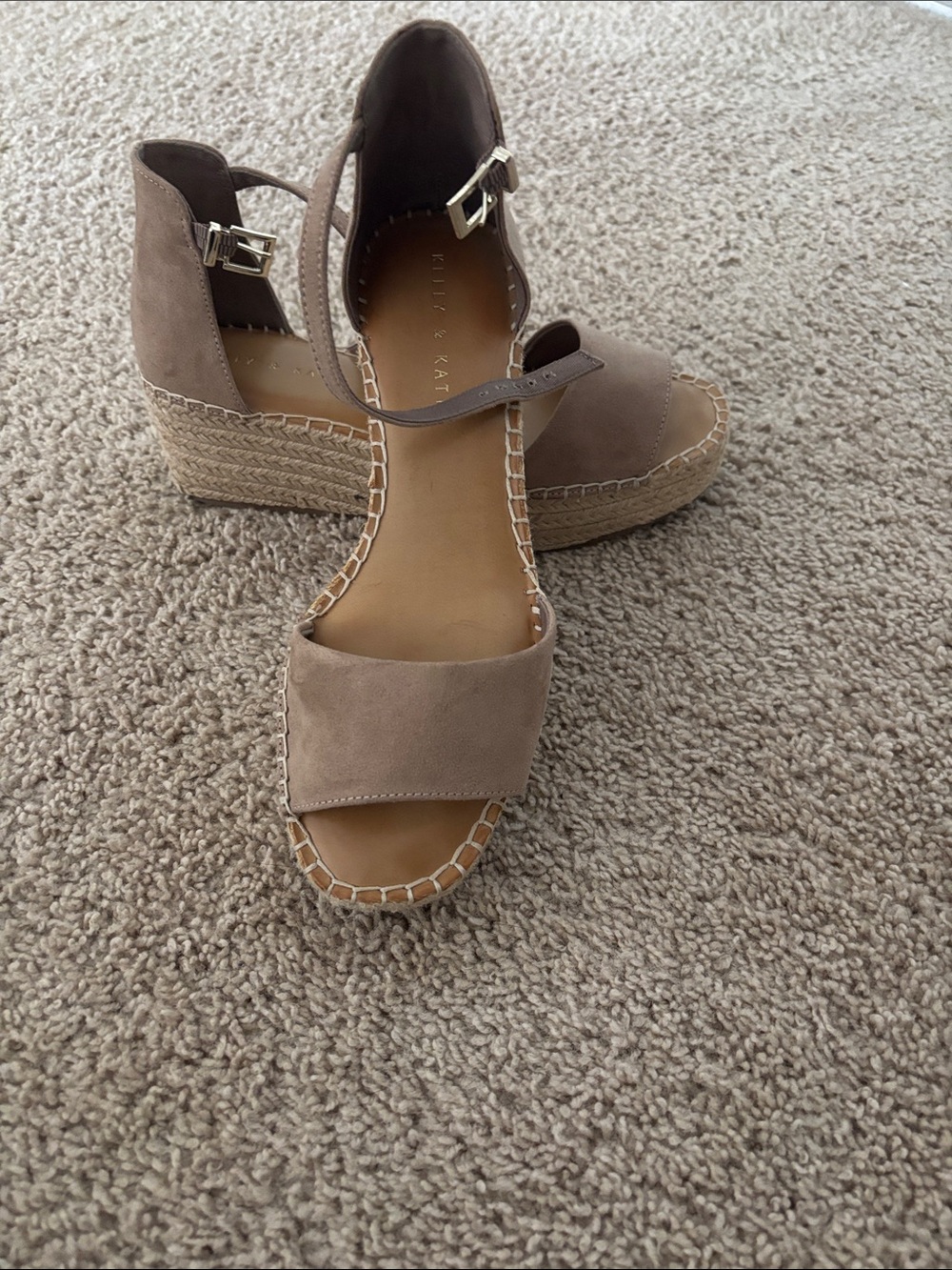 Kelly & Katie Taupe Suede Espadrille Wedge Sandals